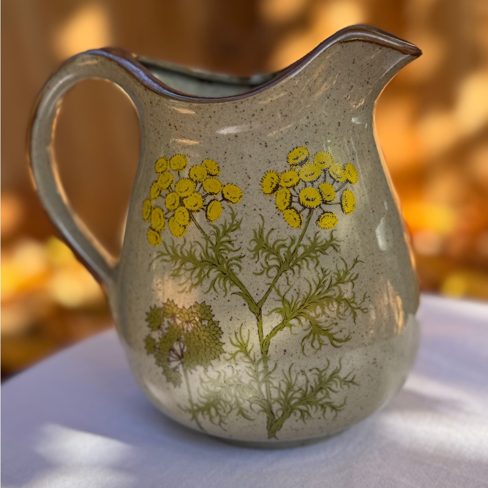 Vintage French Stoneware Pitcher — Yellow Tansy